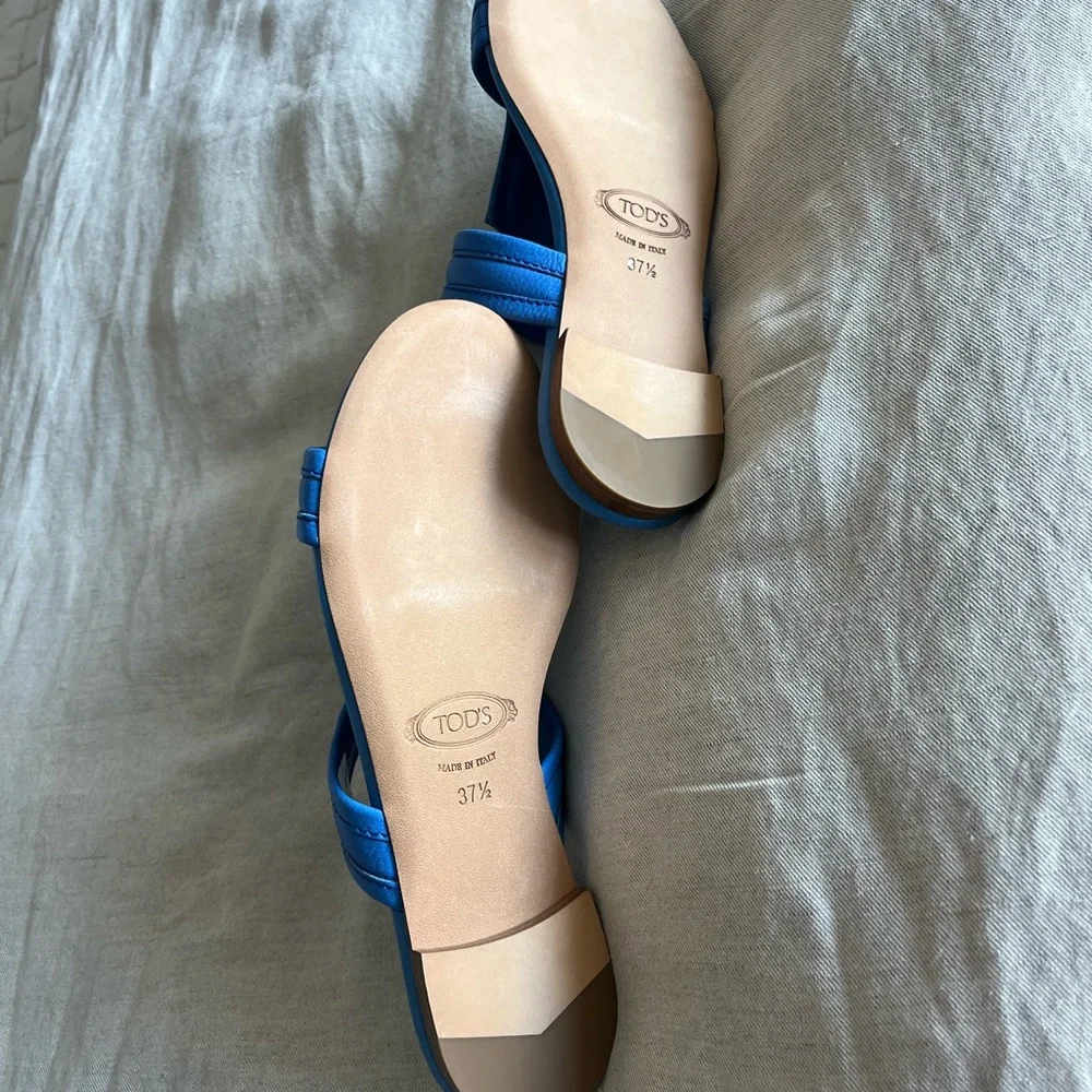Tod's Bright Blue Leather Slide Sandals